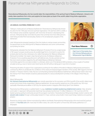 Article - Paramahamsa Nithyananda Responds to Critics