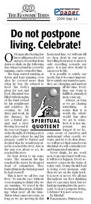 Article - Do not Postpone Living. Celebrate!