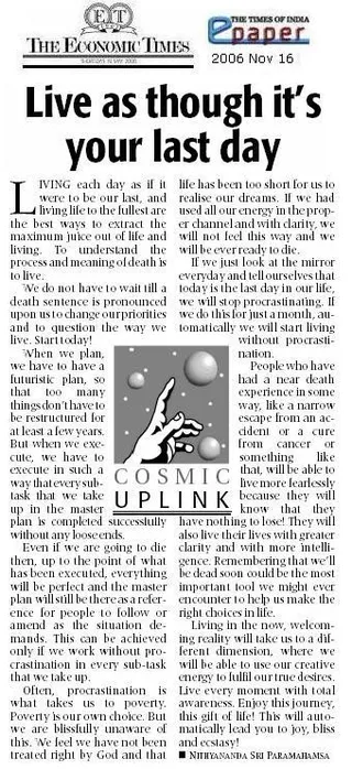 Article - Live as Though It's Your Last Day
