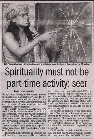 Article - Spirituality Must Not Be Part-Time Activity: Seer