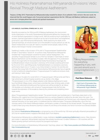 Article - His Holiness Paramahamsa Nithyananda Envisions