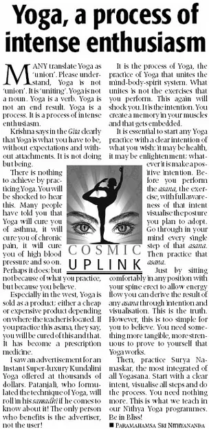 Article - Yoga, a Process of Intense Enthusiasm