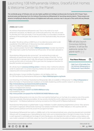 Article - Launching 108 Nithyananda Videos
