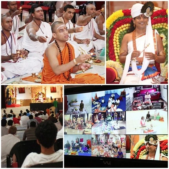 Paduka Puja being offered to the sacred lotus feet of Paramahamsa Nithyananda guru moorthi
