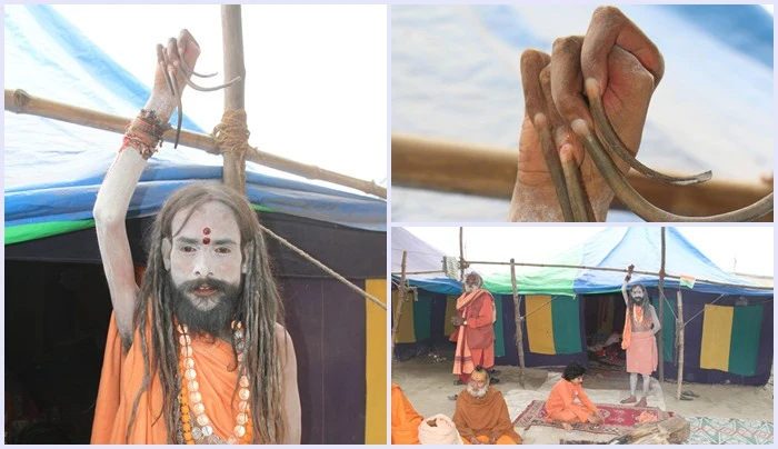 A Naga Baba as one of the spiritual practices is holding one of his hands up for 10 years