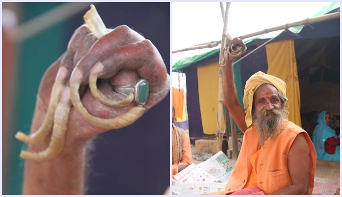 Another Naga Baba as one of the spiritual practices is holding one of his hands up for 8 years
