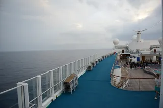 Morning Yoga on top deck of cruise ship