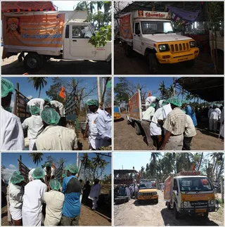 Packed food gets loaded continously in the vehicles to deliver in different villages everyday...