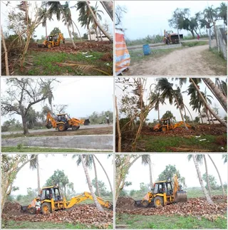 JCB starts the work in the early morning itself to cover more area throughout the day...