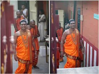 Swamiji proceeds towards the sacred Banyan tree...