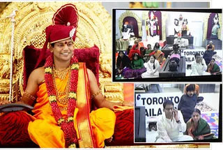 Swamiji speaks to ePratyaksha pada puja participant from Toronto Kailasam...