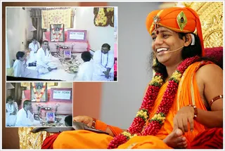 Swamiji speaks to a devotee in "Dial The Avatar" session...