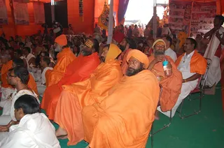 Saadus (monks) of Kumbha Puri participate in the Satsang