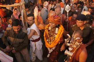 Swamiji leads every one to a grand traditional procession
