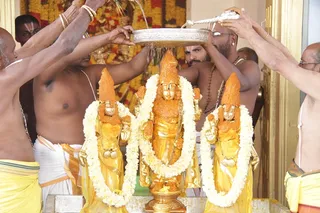 Swamiji visited Tirupati Thirumala Devastanam's temple at Kumbh Puri and participated in the Puja on invitation from the Devastanam when the priests visited our Kumbhapuri Ashram