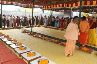 The place is made ready for the Bandara - the traditional food offering