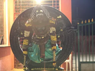 Kalabairavar standing guard and receiving respects during the procession