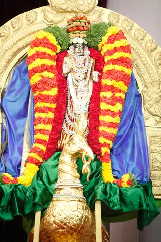 Devi gracing the stage portraying the Leela Alankaram of the day