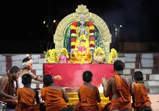 Homa at the Bidadi Nithyanandeshwara Temple - Inner Awakening participants takes part