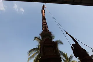 Nithyotsava flag is hoisted by Temple Priest as the Rajarajeshwari Brahmotsava concludes