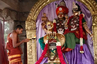 Arati to Aadi Nithyanandeshwara at the Bidadi Nithyanandeshwara Temple Sanctum