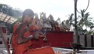 Rudra Homa being offered at Nithyanandeshwara Temple in the evening