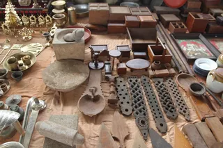 Brass vessel sets and wooden Articles used in Aarthi and Homa