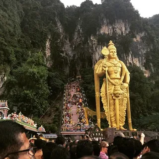 The famous Subramanya Temple at the Bhatu Cave where millions gathered to celebrate the Thaiposam festival