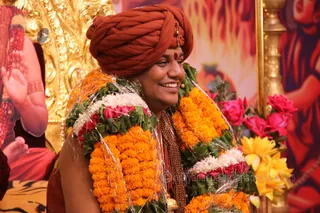 His Holiness enjoying this magnificent, king of flower malas!