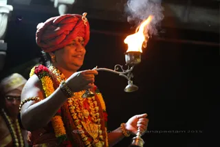 Performing Aarti, honoring the Deities
