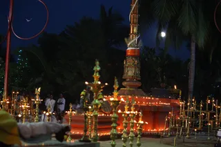 The whole temple is lit up, giving it a mystical feel.
