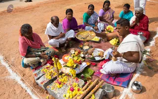 Local Village - Dasappa Doddi - preparing to begin temple construction which starts with Puja.