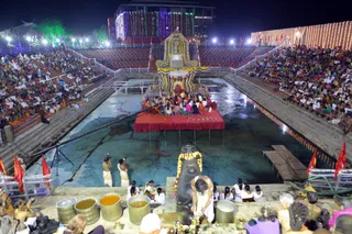 A very special Pratyaksha Pada Puja and Rudra Abhishekam happening under the crescent moon.
