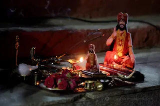 Participants are getting ready for a very special Pratyaksha Pada Puja and Rudra Abhishekam...
