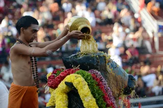 Nandi is enjoying His sacred bath