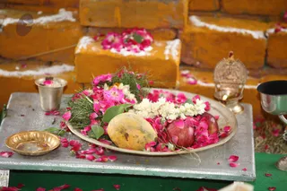 Rudra Homa - Flowers and food offerings for the Fire