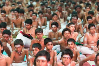 Kids are in meditation before the initation