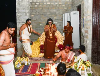 His Holiness arrives to bless and initiate the Vishesha Deeksha delegates.