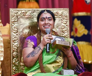 Answering logical questions with the Krishta Shila - marble slab with coating of Sacred Jnananjana.