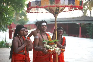 Vishesa Deeksha - Balasants wait at Nithyanandeshwara Sadashiva Temple for the arrival of His Holiness who will perform Vishesa Deeksha.