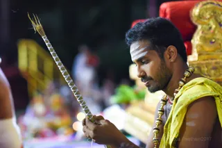 Shiva Hasta (hand of Shiva) made of dharbha grass is used by His Holiness for initiation and transmission of Sadashiva's energy.
