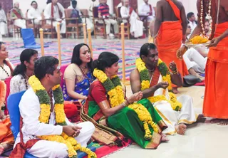 Meenakshi Thirukalyanam - Married couples in the Inner Awakening program have the honor and privilege to witness and be part of the marriage ritual, spiritually re-committing to one another with the Presence of and Blessings from His Holiness.
