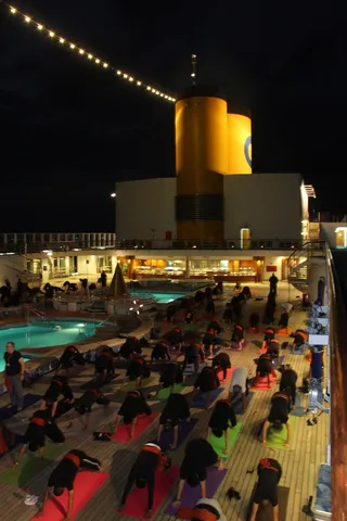 Early Morning Yoga on Cruise Ship Deck