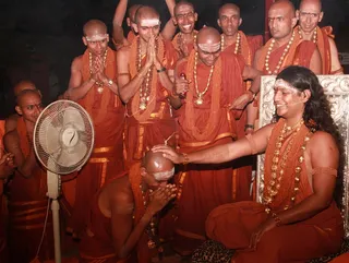 Swamiji blesses the newly iniated