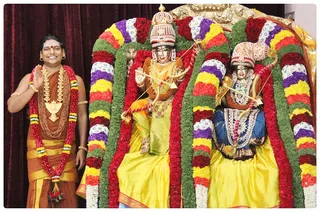 Swamiji by Lord Sundareswara and Devi Meenakshi on the occasion of Meenakshi Digvijayam.
