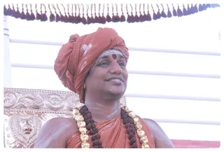 Swamiji at Vaidya Sarovar during sanyas initiation.