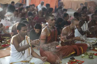 Devotees offer Pada Puja to their beloved Master as a symbol of Gratitude