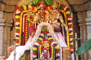 Sri Nithyanandeswara and Nithyanandeswari in fine Traditional Decoration
