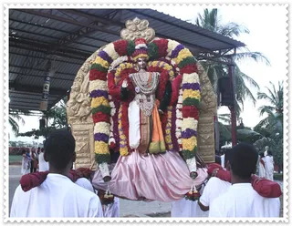 Lord Ardhanareeshwara (the Hindu God having half male and half female body) is carried on the shoulders and worshipped on this occasion symbolically marking the merging of God and man upon the birth of enlightenment