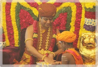 Swamiji Blessing Sacred Thread for Marriage.